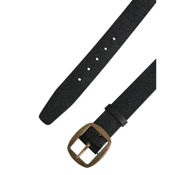 Dolce & Gabbana Men Black Classic Leather Metal Buckle Men's Belt - Picture 5 of 5